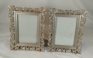 Pair Metal Scroll Frames Burnes of Boston Silver Ornate Vintage Style Table Top - Picture 1 of 17