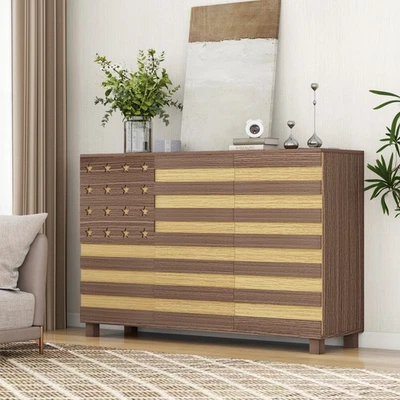 Armario aparador de almacenaje 55", nogal con 2 cajones 3 puertas para salón Foto 1 de 4