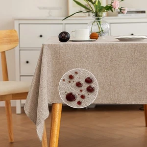 Khaki Solid Cotton Linen Tablecloth for Rectangular For Dining and Coffee - Picture 1 of 42