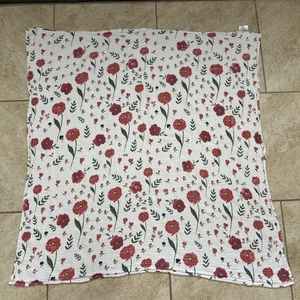 Little Unicorn Red Summer Poppy Baby Swaddle Blanket Floral White Green Muslin - Picture 1 of 4