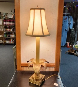 Vintage Cambridge Hollywood Regency Brass Table Lamp Palm Fronds W/ Shade Works - Picture 1 of 23