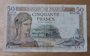 Billet 50 Fr Cérès 21.12.1939 Fay 18/36 Alph. M.11726 TTB - Imagen 1 de 2