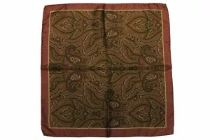 Battisti Cuadrado de Bolsillo Malva con Paisley Oliva y Beige, Pura Seda - Imagen 1 de 3