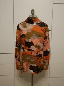 VINTAGE 60s 70s ORANGE BROWN PSYCHEDELIC FLORAL DAISY MOD DAGGER BLOUSE 40 - Bild 1 von 5