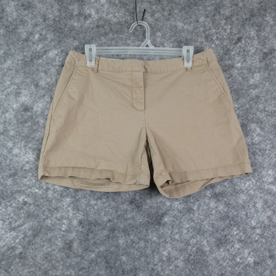 Pantalones Cortos Bajo Mujer 8 Beige Caqui Chino Bolsillos Cortados Frente Plano Algodón Elástico Foto 1 de 4