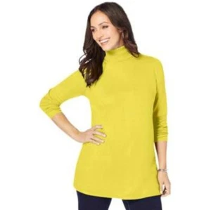 Amazon Essentials Women's Turtleneck Longsleeved Neon Yellow Top Size Medium New - Picture 1 of 11