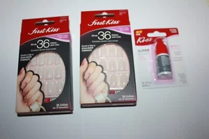 First Kiss Kit 36 Unhas Com Cola Gel Rosa FK36PS10 Lote de 2 en Caja + Pegamento - Imagen 1 de 2