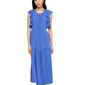 Joie Polly Blue Silk Flutter Sleeve Smocked Maxi Dress | Size M - Picture 1 of 13
