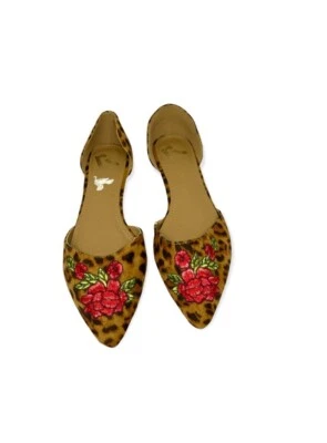 Report Flats Womens Size 7 1/2 Floral Embroidered Pointed Toe Animal Print - Image 1 of 3