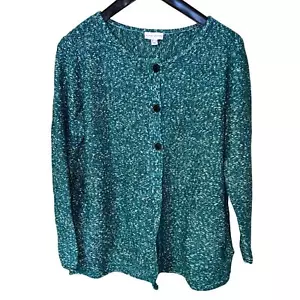 Susan Graver Strickjacke Pullover Damen Large meliert türkis grün A-Linie Swing QVC - Bild 1 von 9