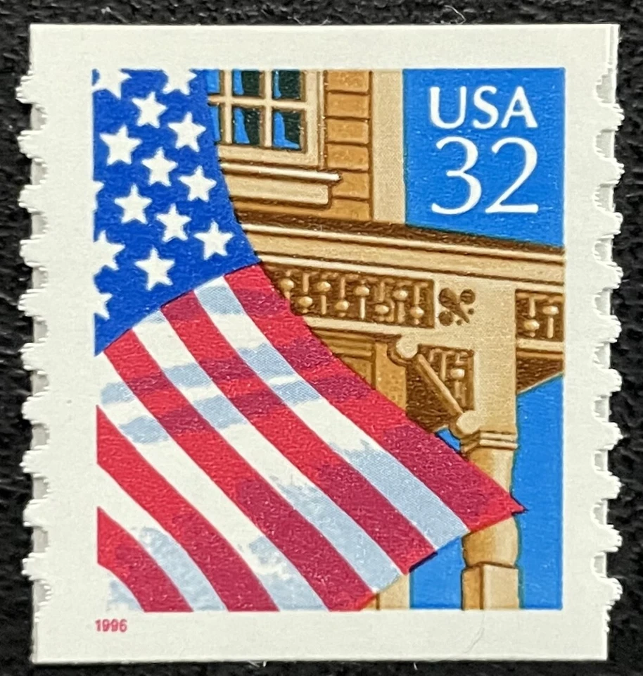 1996 Scott #2915a, 32¢, FLAG OVER PORCH - Coil Single Red "1996" - Mint NH - Image 1 of 1