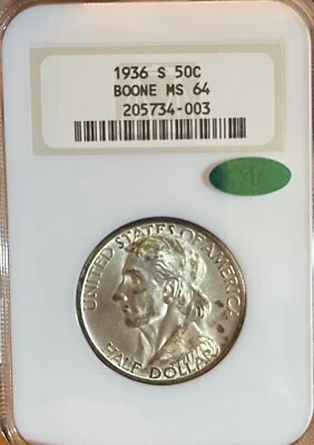 1936-S Old Fatty NGC/CAC MS64 Boone Commemorative Silver Half Dollar - Image 1 of 4