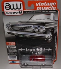 AUTOWORLD 1962 CHEVY IMPALA SS 409 CONVERTIBLE, SATIN SILVER, 1:64, NIB