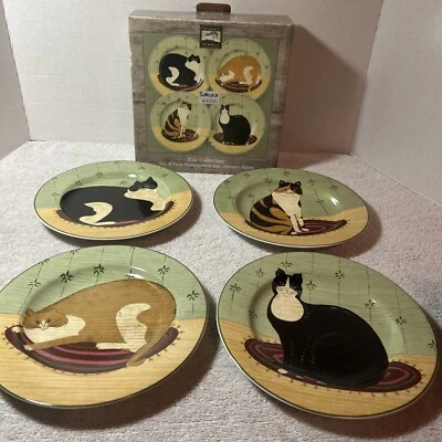 Sakura~CAT COLLECTION~8.25" Salad/Dessert Plate 4Pc Set~Warren Kimble~Mint NEW - Image 1 of 4