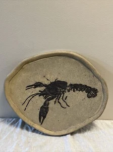 Large Handmade Stoneware Pottery Footed Nautical Display W/Carved Lobster Signed - Picture 1 of 7