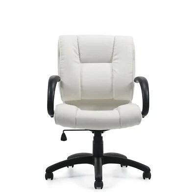 Silla de trabajo de conferencia Offices To Go modelo #OTG2701-W respaldo medio blanca con brazos fijos Foto 1 de 3