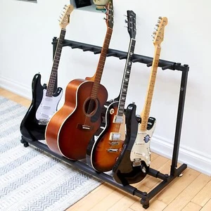 Pyle 9-Space Foldable Guitar Rack Stand - Multi-Instrument Floorstand - Black US - Picture 1 of 14