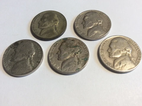 1945-1948 Jefferson Nickels including Silver War Nickel  (5 coin lot) Cover