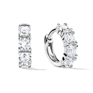925 Silver CZ 14mm Huggie Hoop Ladies Earrings High Quality - Picture 1 of 3