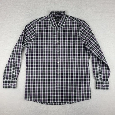 Camisa Nordstrom Para Hombre Grande Negra Púrpura Verde Cuadros Vestido Sin Arrugas Con Botones Foto 1 de 4