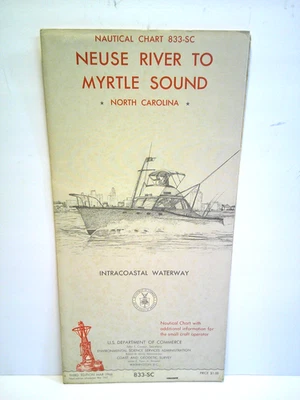 Carta náutica vintage 1966 833-SC Neuse River to Myrtle Sound NC Intercoastal Foto 1 de 4