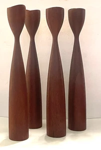 Set of 4 Danish Modern Tulip Shaped Teakwood Candlesticks Made In Denmark 11” - Picture 1 of 10