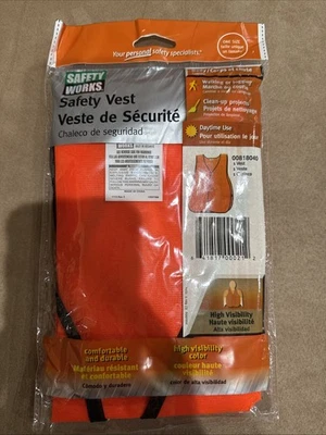 Safety Vest by Safety Works-Daytime Use-High Visibility-Orange #818040--NIB - Image 1 of 4