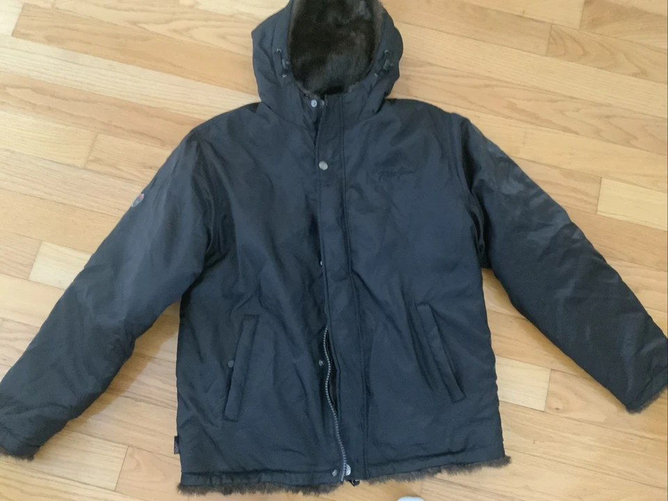 Phat Farm coat Jacket W Hood medium black reversible fur - Image 1 of 4