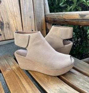 Chocolat blaue Damen-Keilsandaletten 8,5 hellbraun Cut-Out-Absatz Plateau-Bootie - Bild 1 von 22