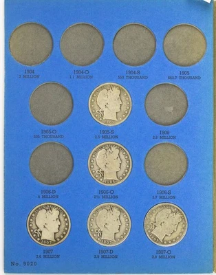 1904-1915 50c Partial Barber Liberty Half Dollar Collection -  11 Coin Set - Image 1 of 4