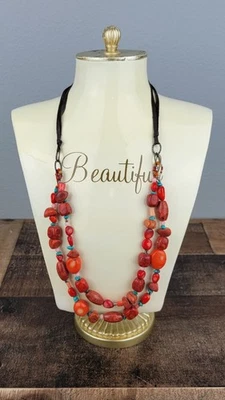 Collar de cuero 925 coral rojo turquesa cornalina suroeste pájaro peyote Foto 1 de 4