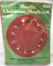 Vintage Bucilla Crewel Christmas Tree Skirt Kit Yuletide Ornaments Garland 45"