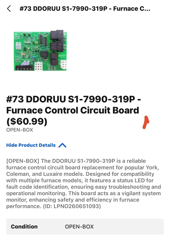 furnace control board York, Coleman,and Luxaire - Image 1 of 1