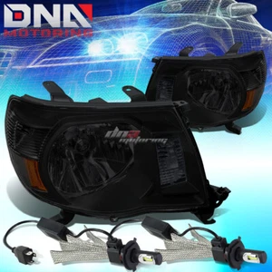 SMOKED HOUSING AMBER REFLECTOR HEADLIGHT+6000K WHITE LED SYSTEM FIT 05-11 TACOMA - Picture 1 of 11