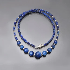 Natural Kyanite/Lapis lazuli Faceted Round/Smooth Round Beaded Necklace 3.5-10mm - Picture 1 of 4