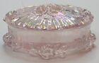 Vintage Fenton Pink Opalescent Glass Trinket Box Cabbage Rose Iridescent Oval