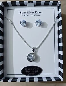 (BL2-1) Swarovski Crystal Necklace & Earrings 18" Chain NEW
