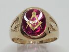 Mens 10k Solid Yellow Gold Ruby Masonic Square &amp; Compass Vintage Ring Size 9.5 for sale