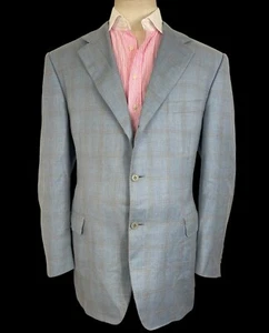 Canali Silk Wool Linen Blazer 56L / UK46L Light Blue Check Summer Wedding - Picture 1 of 17