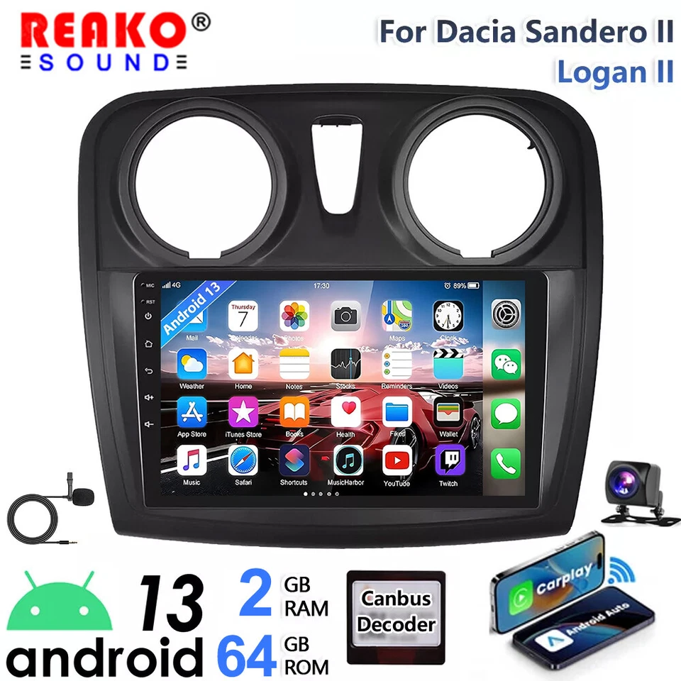 Autoradio 9" Android 13 per Dacia Logan 2 Sandero 2 con navigatore GPS RDS WIFI - Immagine 1 di 4