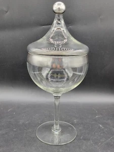 MCM 11" Klarglas Standfuß Deckel Apotheker Süßigkeiten Schale Silber Dorothy Thorpe - Bild 1 von 6