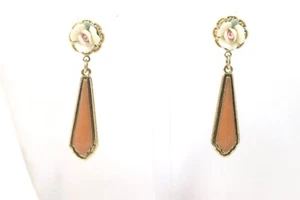 1928 Jewelry Vintage Style Rose Peach Enamel Dangle Earrings - Picture 1 of 6