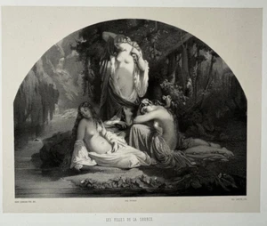 MÄDCHEN QUELLE Curiosa LITHOGRAPHIE Auguste Lemoine HENRI LEHMANN Erotik 19. Jh. - Bild 1 von 2