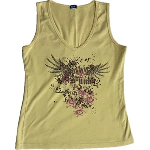 iUvas Yellow Y2K Punk Tank Top Medium Sleeveless Graphic Tee Edgy Alt Festival - Imagen 1 de 3