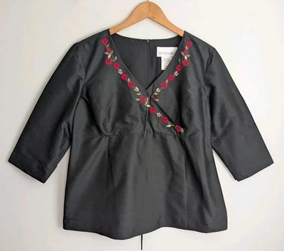 Y2K MATERNIDAD 100% SEDA TOP DE COLECCIÓN MATERNIDAD Negro Talla Grande Bordado Elegante  Foto 1 de 4