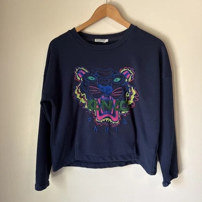 Sudadera Kenzo Paris Mujer Talla L Azul Marino Tigre Bordada Boxy Pullover Foto 1 de 4