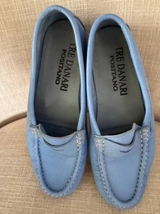 Tre Danari Positano Ladies Light Blue Leather Penny Loafers Size 8 - Picture 1 of 3