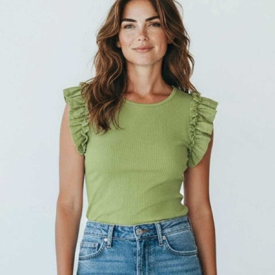 Top tejido de lujo con detalle de tul Bailey 44 en verde helecho talla grande Foto 1 de 4