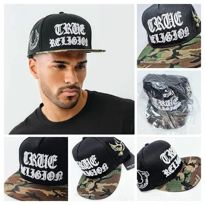 Gorra True Religion Logo Negra/Blanca/Camuflaje Limitada Retro Snapback Ala Plana Nueva con Etiquetas Foto 1 de 4