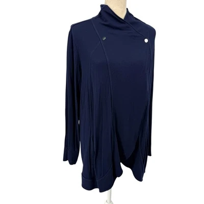 Cárdigan cruzado tejido jersey Susan Graver Weekend 1X azul marino acogedor Lagenlook Foto 1 de 4